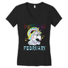 unicorns are born in february cute unicorn Women's V-Neck T-Shirt