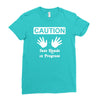caution! jazz handsfunny jazz dance comic boogie camp trumpet Ladies Fitted T-Shirt