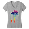 giraffe reaching up with its long neck to eat leaves off branches from Women's V-Neck T-Shirt