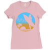 beach surfer silhouette birds sand waves palm Ladies Fitted T-Shirt