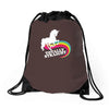 totally straight funny rainbow unicorn Drawstring Bags