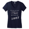 best men are born in 1957   60th birthday Women's V-Neck T-Shirt