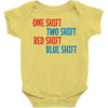 one shift two shift red shift blue shift Baby Onesie