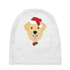 golden retriever dog with red santa's hat Baby Beanies