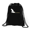 unicorn scooting on the floor Drawstring Bags