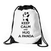 keep calm and hug a panda Drawstring Bags