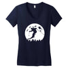 skiier moon moonlight silhouett Women's V-Neck T-Shirt