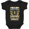 Never Underestimate the Strength of a Sarcoma Cancer Warrior Baby Bodysuit