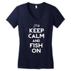 keep calm and fish on Women's V-Neck T-Shirt