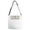 real men hunt for their food father's day hunting fishing funny Adjustable Strap Totes