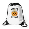 halloween pug Drawstring Bags