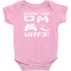 choose your weapon gamer finny retro Baby Onesie
