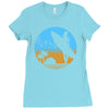 beach surfer silhouette birds sand waves palm Ladies Fitted T-Shirt