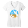 beach surfer silhouette birds sand waves palm Women's V-Neck T-Shirt