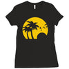 beach silhouette birds sand sunset Ladies Fitted T-Shirt