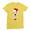 golden retriever dog with red santa's hat Ladies Fitted T-Shirt