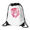 money over emotion Drawstring Bags