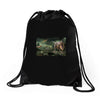 dinosaur attack Drawstring Bags