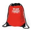 my gun is bigger Drawstring Bags