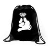 cartoon hands holding diamond Drawstring Bags