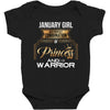 january  girl is a perfect combination of princess and warrior Baby Bodysuit
