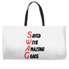 saved with amazing grace Weekender Totes