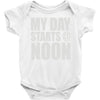 my day starts at noon Baby Onesie