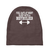 feel safe at night sleep with a bodybuilder funny Baby Beanies