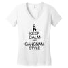 keep calm and gangnam style black t shirt Women's V-Neck T-Shirt