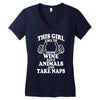 This Girl Like To Drink Wine Save Animals And Take Naps Women's V-Neck T-Shirt