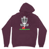 disc golf frisbee leaning on target basket innova Hoodie