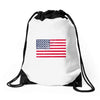 t-rex vintage american flag Drawstring Bags