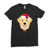 golden retriever dog with red santa's hat Ladies Fitted T-Shirt
