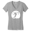 skiier moon moonlight silhouett Women's V-Neck T-Shirt