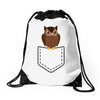 pocket owl Drawstring Bags
