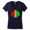 rasta skull and crossbones reggae dub club rave Women's V-Neck T-Shirt
