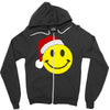 smiley face wears santa hat merry christmas Zipper Hoodie