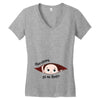April Peeking Out Baby Boy in Spanish Women's V-Neck T-Shirt
