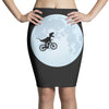 Biker Dinosaur - Dinosaur Riding A Bike To The Moon Pencil Skirts