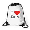 i love mum Drawstring Bags