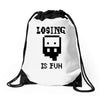 losing is fun! Drawstring Bags