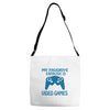 my favorite exercise is video games Adjustable Strap Totes