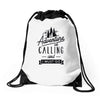adventure calling and i must go woods ex Drawstring Bags