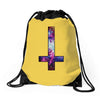 inverted galaxy cross funny  religion banter space fashion new Drawstring Bags