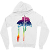 giraffe reaching up with its long neck to eat leaves off branches from Zipper Hoodie