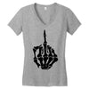 middle finger skeleton bone skull grafitti art Women's V-Neck T-Shirt
