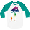 giraffe reaching up with its long neck to eat leaves off branches from 3/4 Sleeve Shirt
