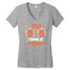 stop staring at my pumpkin Women's V-Neck T-Shirt