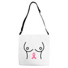 breast with pink ribbon Adjustable Strap Totes