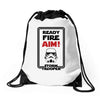 ready fire aim Drawstring Bags